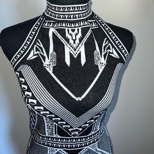 Halter long bandage dress/ size large/ black and white